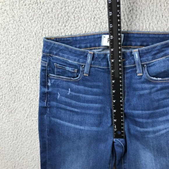 PAIGE Womens Size 27 Skyline Skinny Distressed Raw Hem Stretch Denim Jeans - Picture 15 of 16